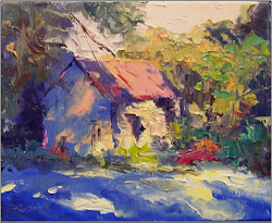 oil paintings buildings shadow springhouse maryanne jacobsen board 16x12 spring paint