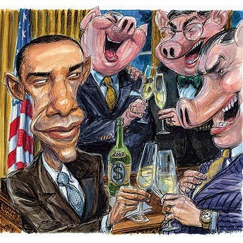 Barack Obama and the greedy Wall Street pigs he represents