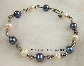 wire wrapped bracelet wire wrapped blue and white pearl bracelet