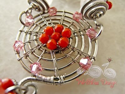 Iza's Woven Bead Cap but (but flattened), Cherry Quartz and dyed coral beads