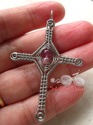 Wire Woven Cross Pendant with Tourmaline