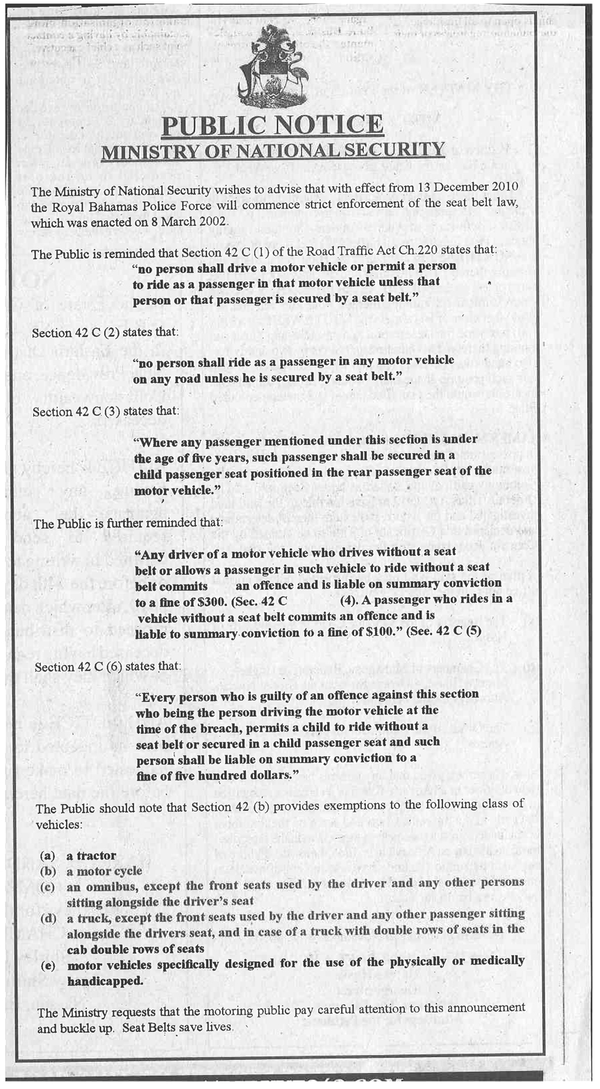 Taste Of Grand Bahama Seat Belt Law now enforced in The Bahamas