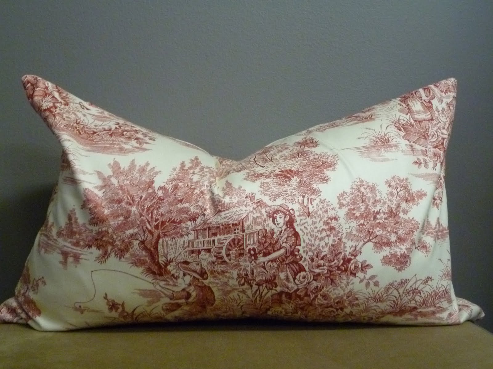 nakedwindow pair of red toile 16x26 pillow covers