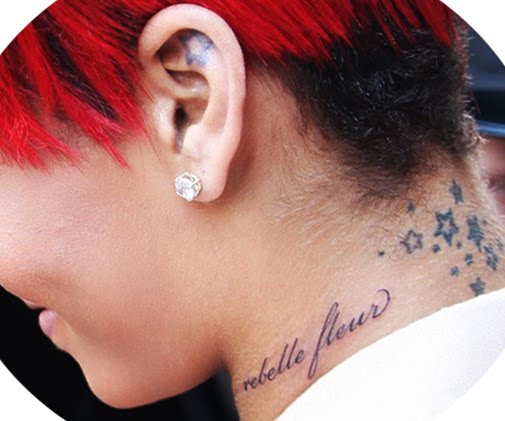 TATTO SELLECTIONS Rihanna new neck tattoo french tattoo slogan rihanna tatto