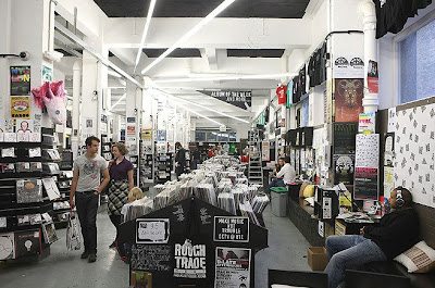 Rough Trade's super-sized new record shop on London's East End features a coffee bar and lounge seating.