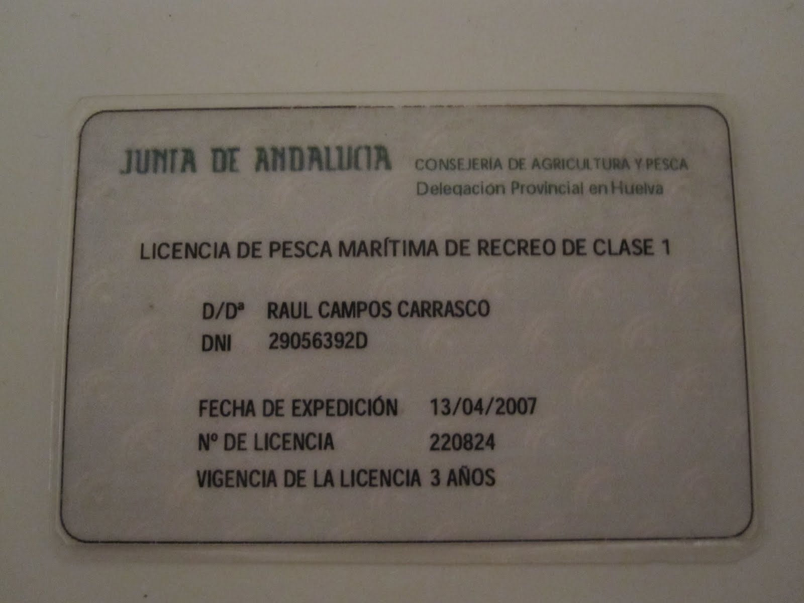 PESCA CINTINA Licencia de pesca marítima de Recreo de clase 1 y 2. PESCA CINTINA Licencia de pesca marítima de Recreo de clase 1 y 2.
