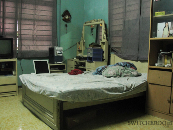 bedroom makeover, aqua bedroom, tropical curtain, switcheroom