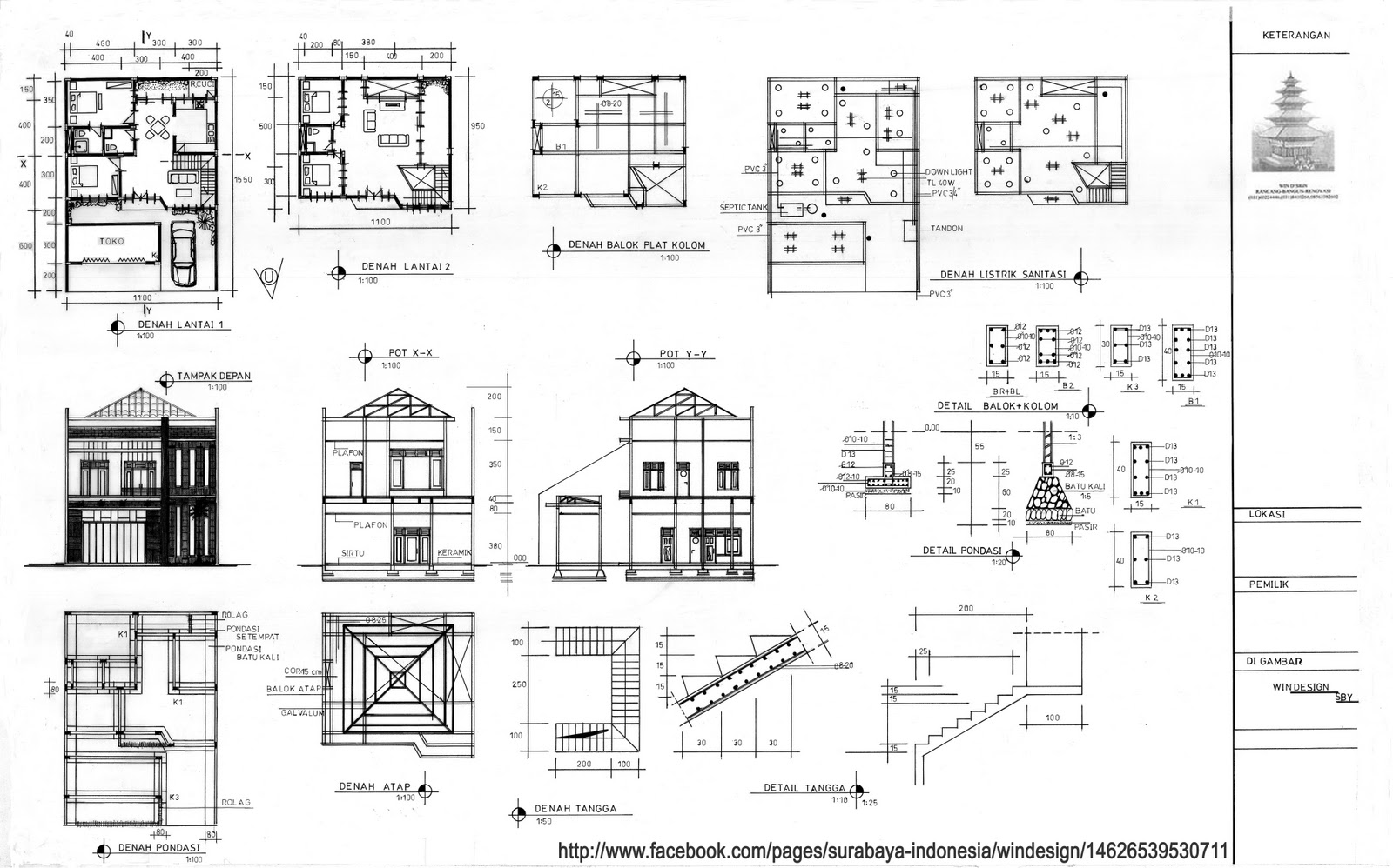 25 Segar Denah Rumah Lengkap Dengan Tampak Dan Potongan Design