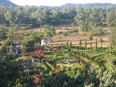 View of the garden at the base of the Pandav Caves in Pachmarhi