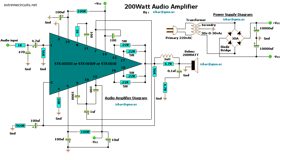 Schematic & Wiring Diagram: Schematic Audio Amplifier Circuit 200W