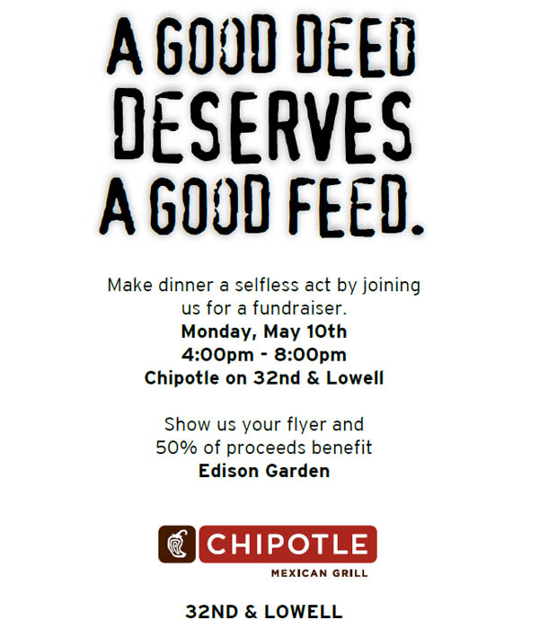 Green Up Edison Edison Garden Chipotle Fundraiser Mon May 10th