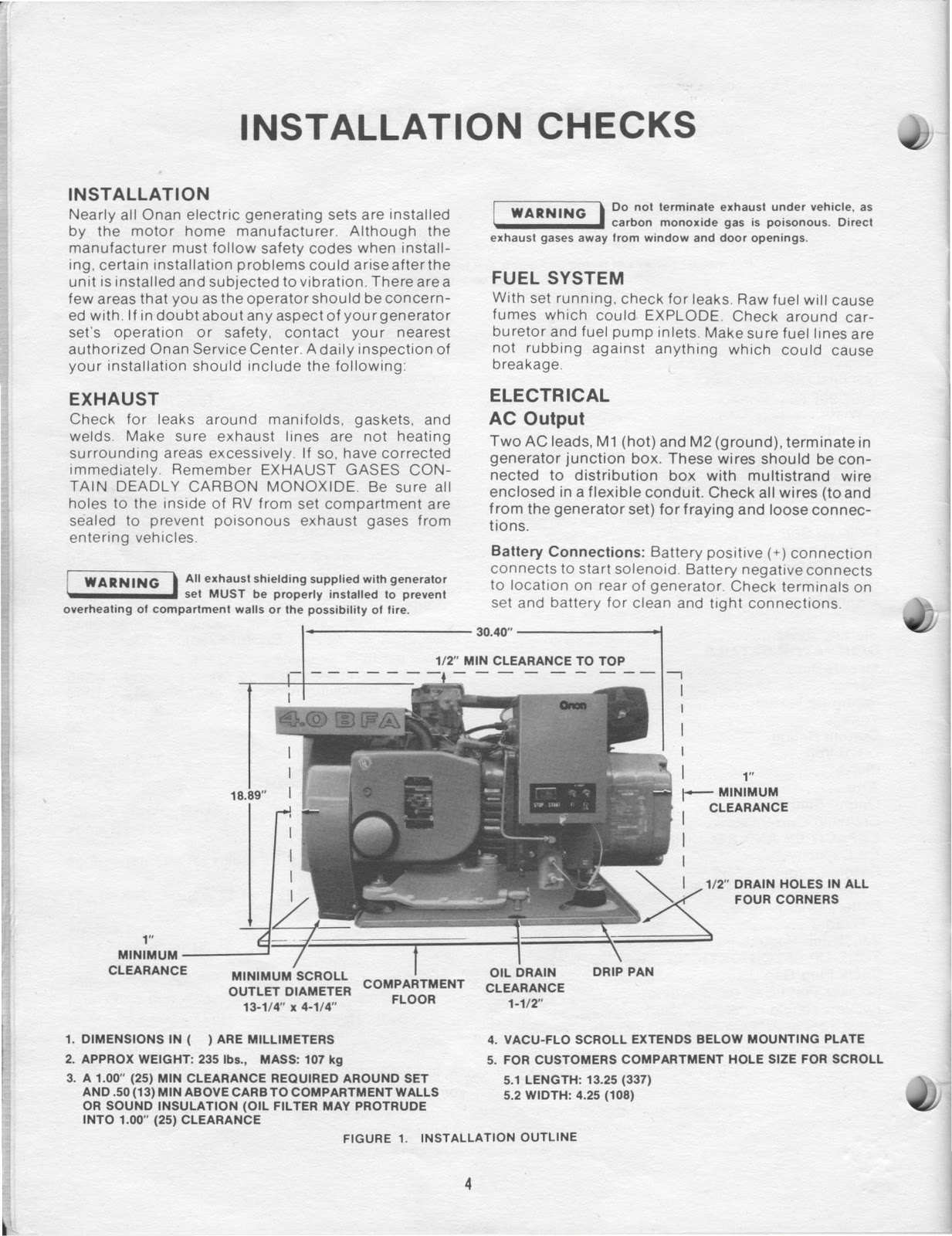 1983 Fleetwood Pace Arrow Owners Manuals: ONAN 4.0 KW BFA Genset