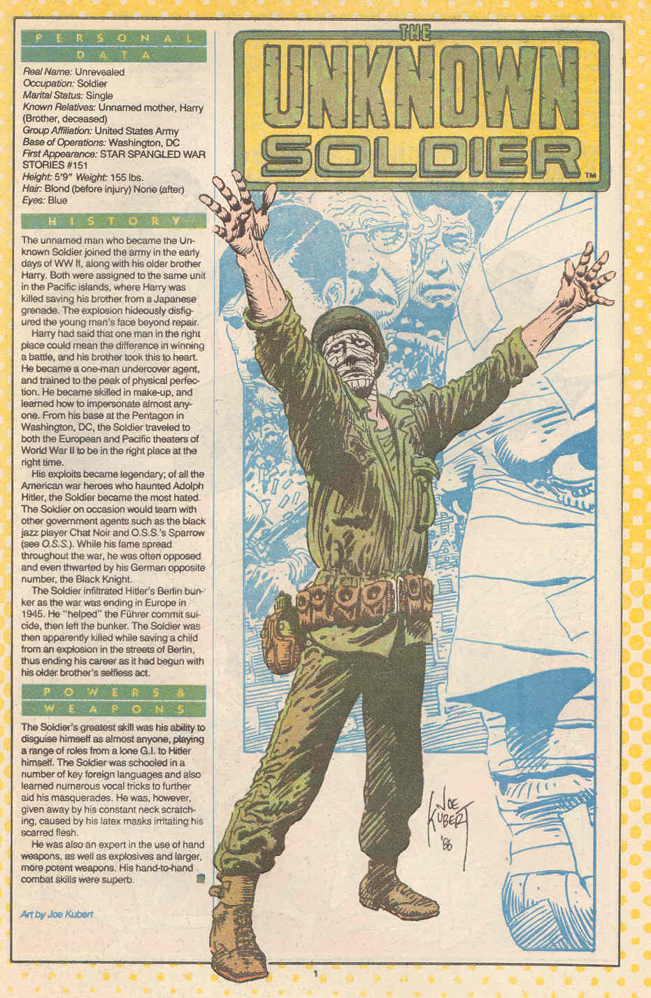 Fichas de Superheroes Marvel y DC Soldado Desconocido