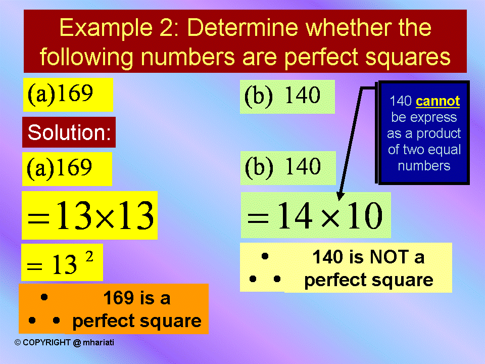 TIP BELAJAR MATEMATIK (TIPS FOR LEARNING MATHEMATICS) PERFECT SQUARES