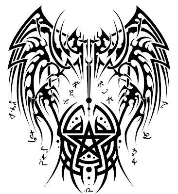 tattoo designs Tribal tattoo design with pentagram and eagle wing drawing
