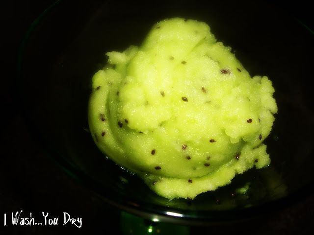 A scoop of Kiwi Sorbet in a bowl.