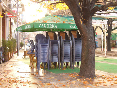 Tables and Chairs Still Out in Yambol