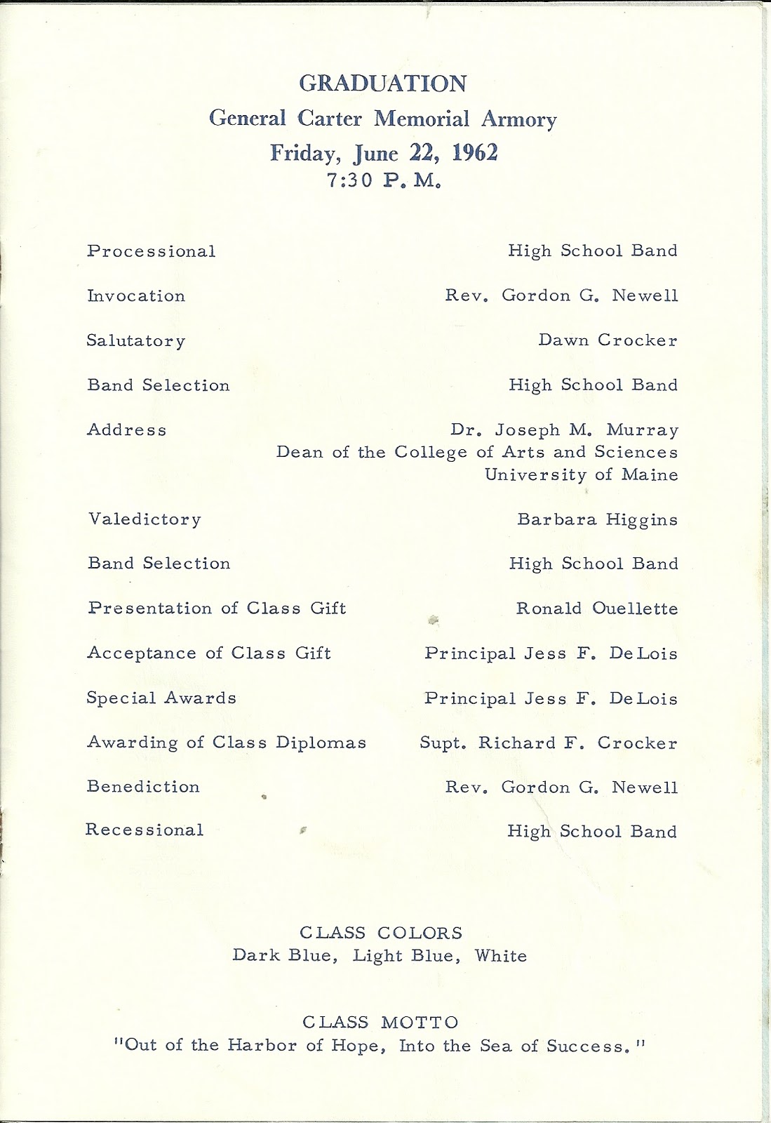 Heirlooms Reunited: 1962 Program for Commencement at 