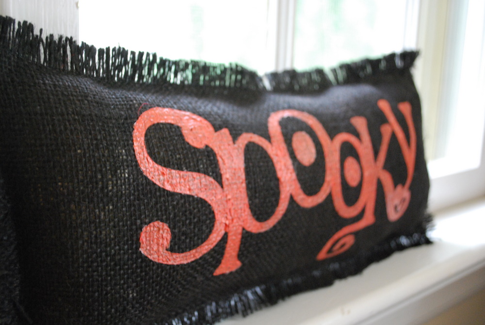 spooky halloween burlap pillow black burlap stenciled pillow