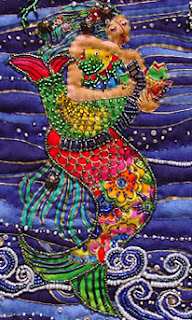 bead embellished quilt by Thom Atkins, Laurel's Mermaid, detail