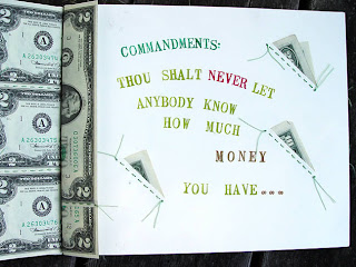 improvisational bead embroidery by Robin Atkins, hand-made book, Money Madness, inside page