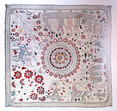 Kantha quilt with mandala center