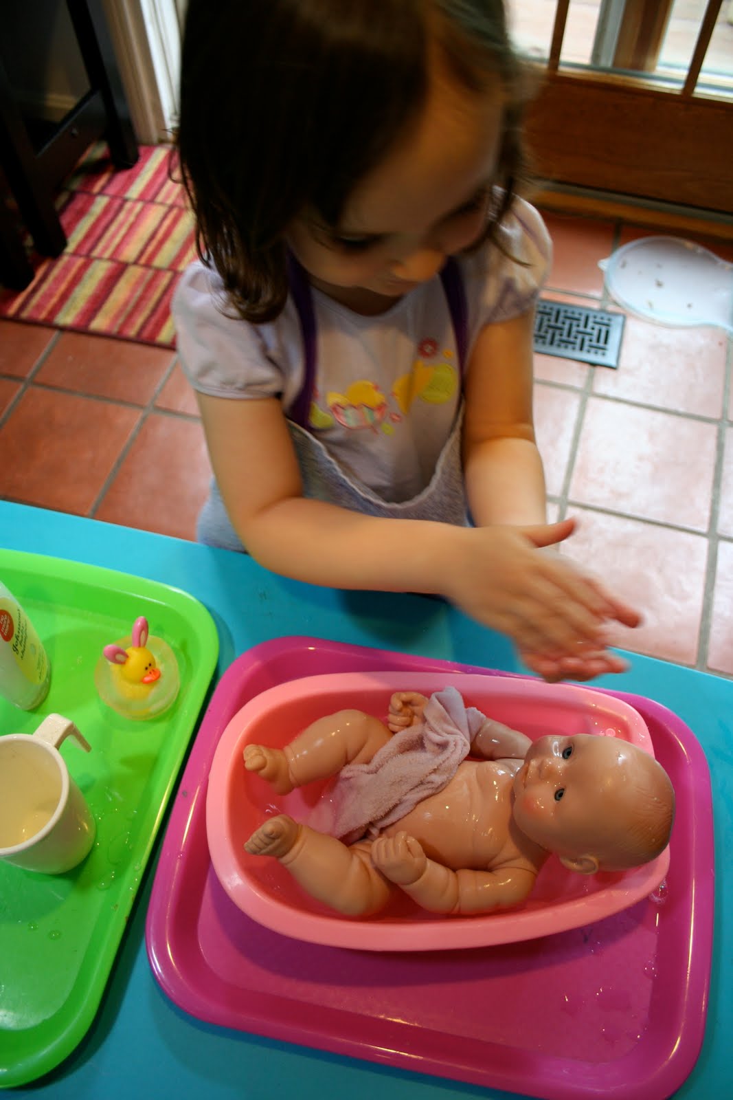 Pink and Green Mama Preschool At Home Washing Baby Dolls