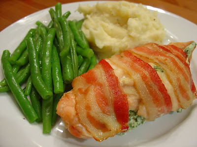 A Taste of Home Cooking: Bacon Wrapped Stuffed Chicken, Green Beans and
