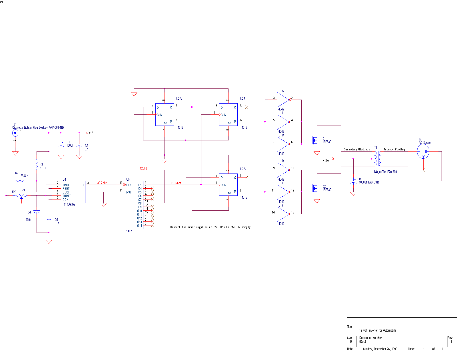 110VAC Car Inverter Circuit Power Supply Diagram and Circuit