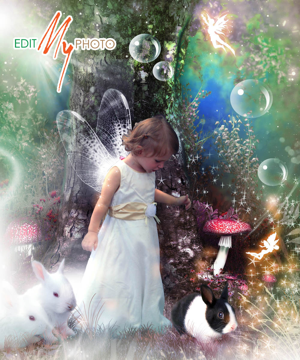 Edit My Photo Online: Photo Manipulation -Fantasy fairy girl with rabbits