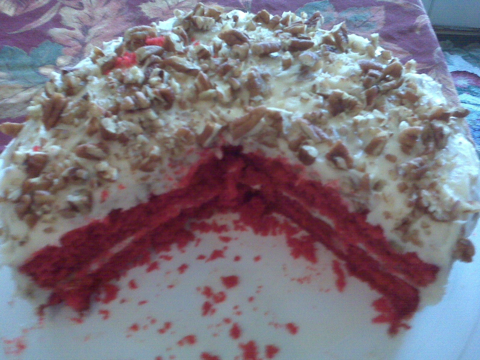 Jen Cooks It Up Red Velvet Cake with Pecan Cream Cheese Frosting