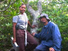 NASA researcher Lola Fatoyinbo (left), seen here in June 2005 on the site where she conducted some of her field measurements