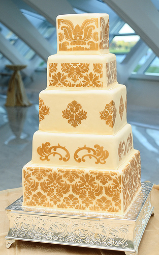 Yellow Damask Wedding Cakes