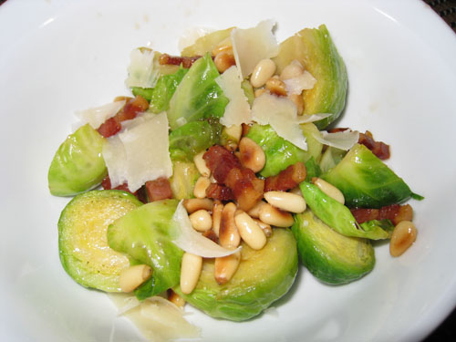 Brussels Sprouts with Pancetta, Pine Nuts and Parmigiano Reggiano Brussels Sprouts with Pancetta, Pine Nuts and Parmigiano Reggiano