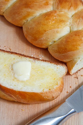 Tsoureki (Greek Easter Bread), Sliced with Melting Butter Tsoureki (Greek Easter Bread), Sliced with Melting Butter