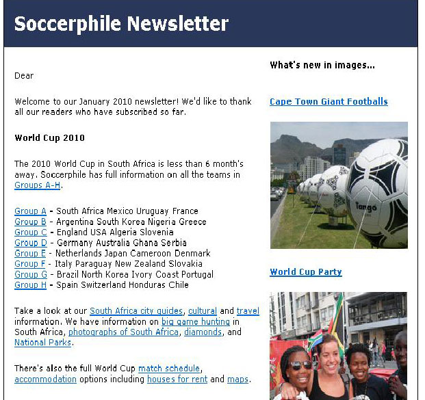 Soccerphile World Cup 2010 January Newsletter