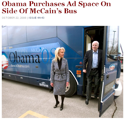 Obama Ad on McCain's Bus (wink)