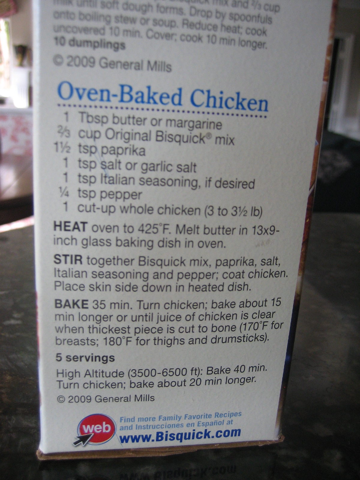 Dinner at the Toolsons Bisquick Chicken