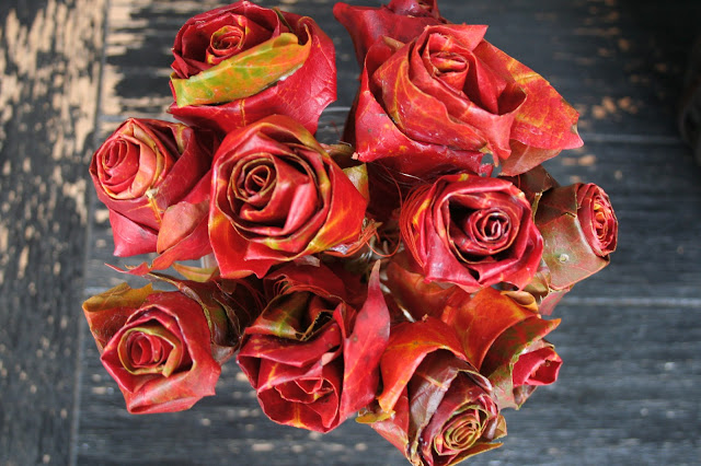 roses made from maple leaves