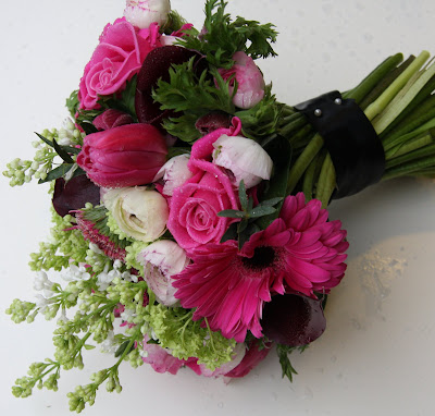 Hot Pink Black Spring Bridal Bouquet