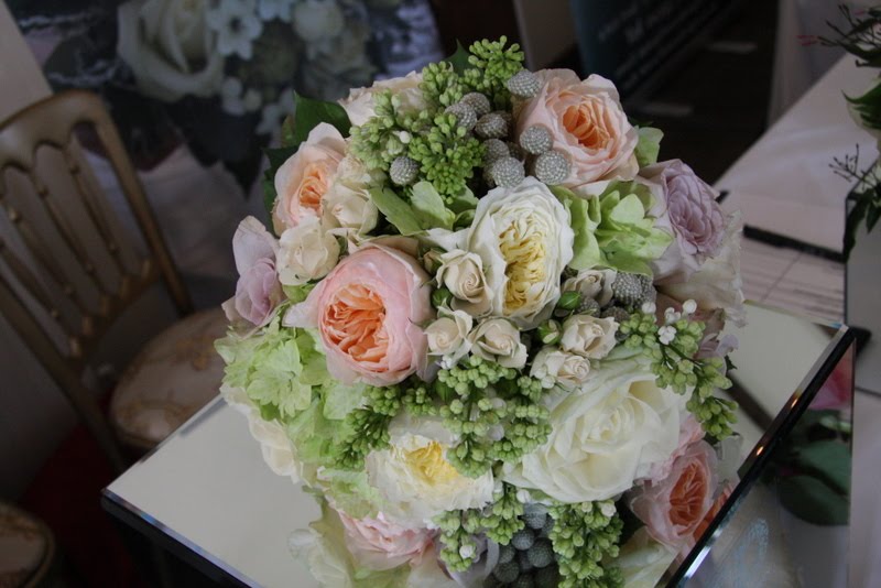 Vintage Wedding Bouquet of English Garden Roses Lilac Viburnum
