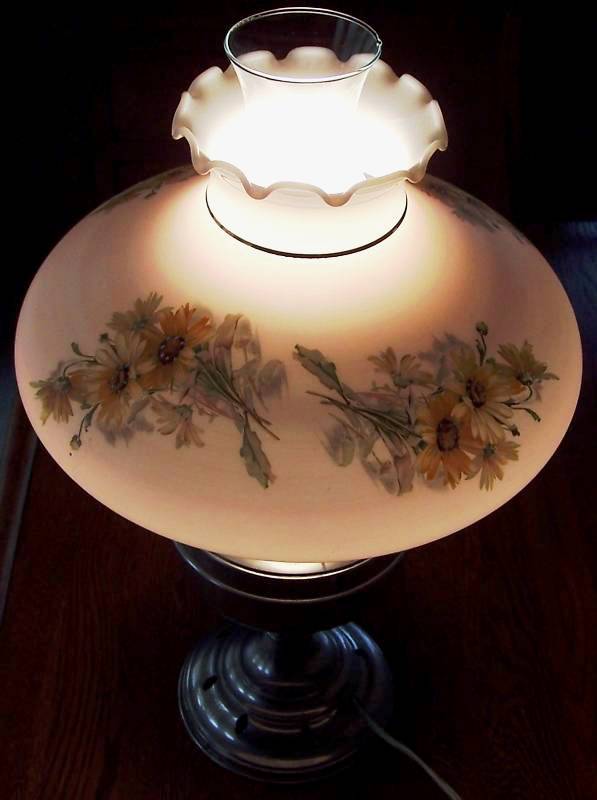 For Old Time's Sake Extremely Rare Vintage Converted Oil Lamp With Hand Painted Glass Shade