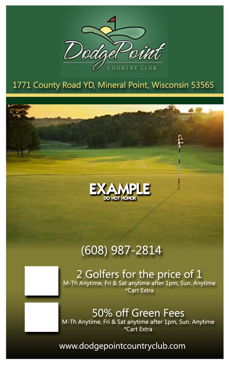 Golf Coupons in Wisconsin Dodge Point Country Club Matches their 2010 offer in the 2011 Birdie