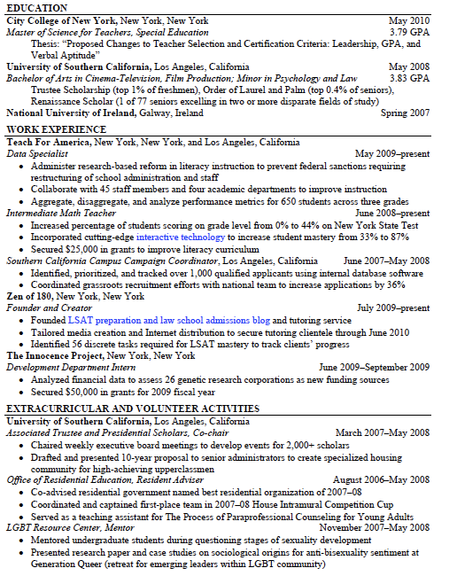 Resume for admissions representative