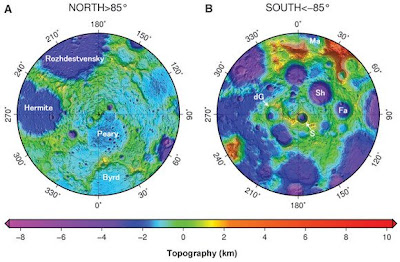 Mapas topográficos de los polos de la Luna