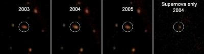 Imágenes de tres años consecutivos de galaxia con supernova