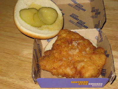 McDonald's Southern Style Chicken Sandwich opened up to show interior.