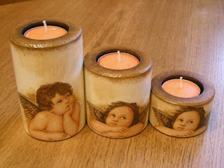 wyroby decoupage - anielskie świeczniki