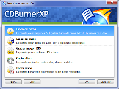 CDBurnerXP Seleccione una accion