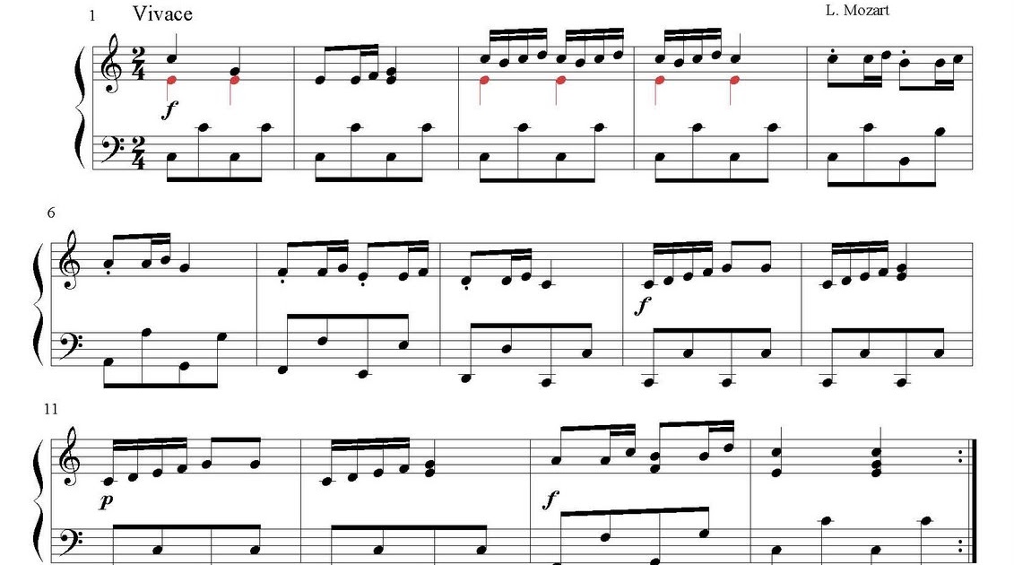 Easy Piano Sheets for piano beginners: Leopold Mozart easy piano sheet